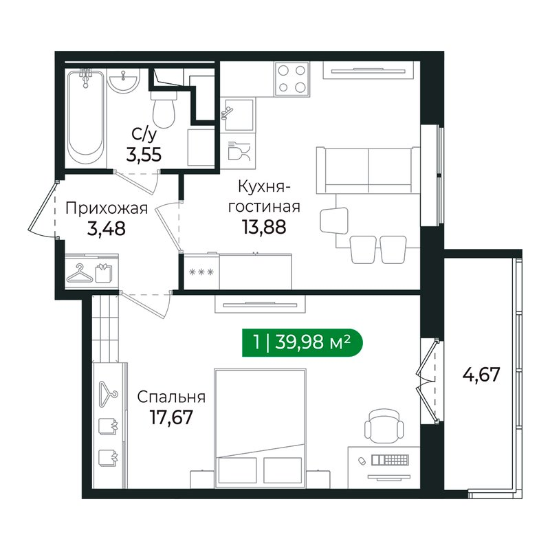 1 ккв 38,4 м²