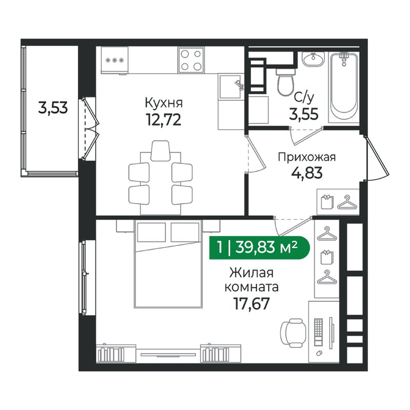 1 ккв 39,8 м²