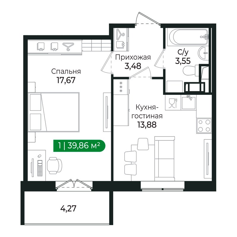 1 ккв 38,3 м²