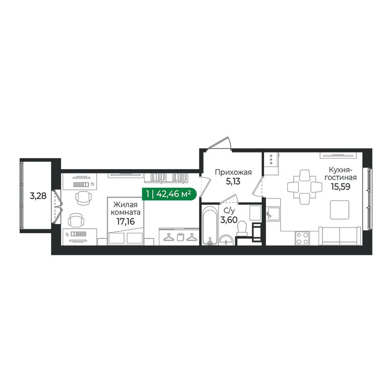 2 ккв (Евро) 42,5 м²