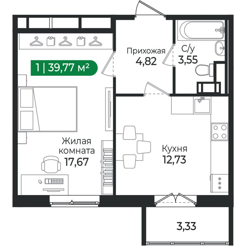 1 ккв 39,8 м²