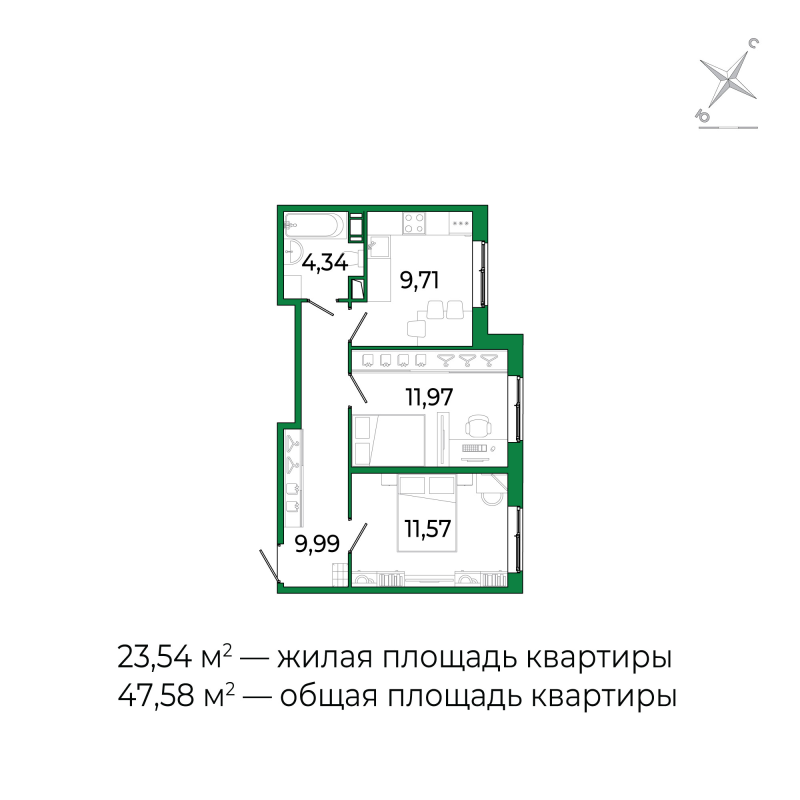 2 ккв 47,2 м²