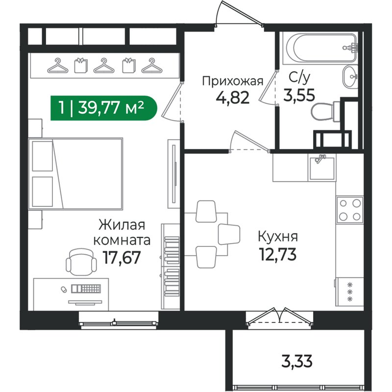 1 ккв 39,8 м²