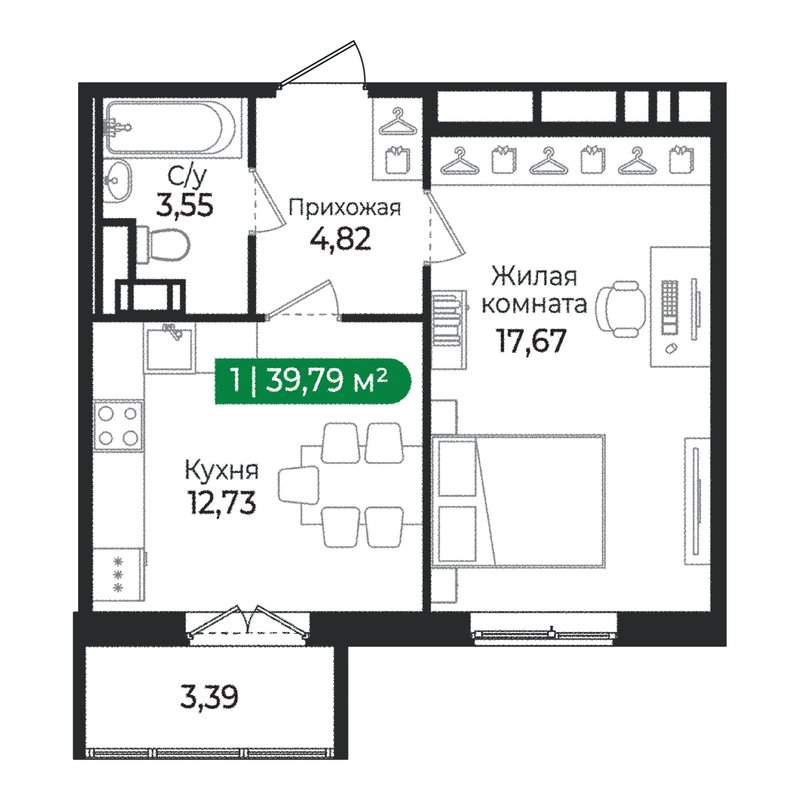 1 ккв 39,8 м²