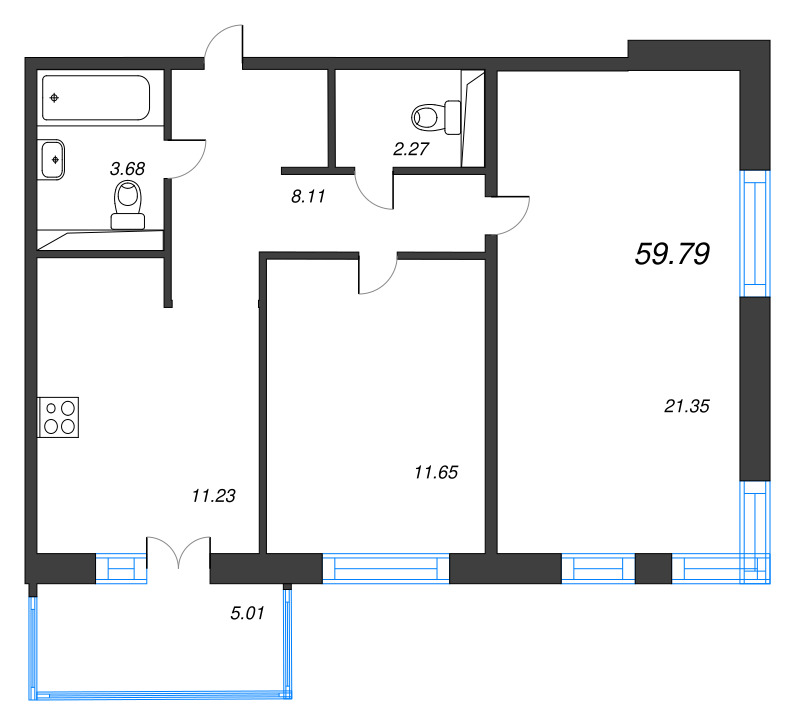 2 ккв 59,8 м²