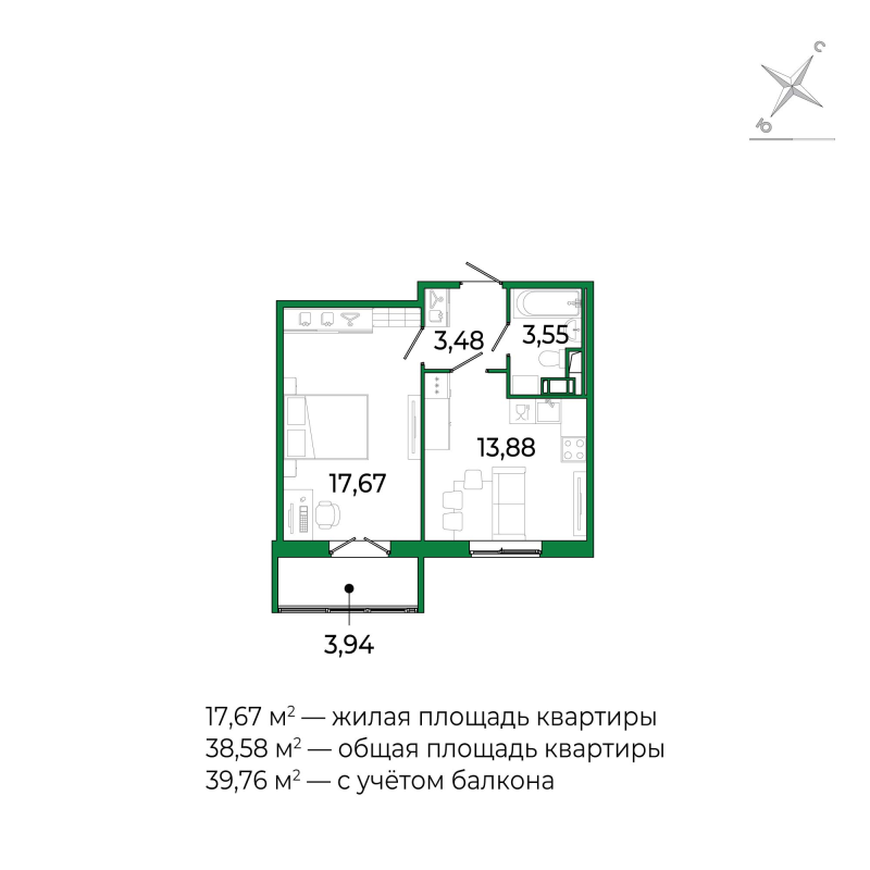 1 ккв 38,3 м²