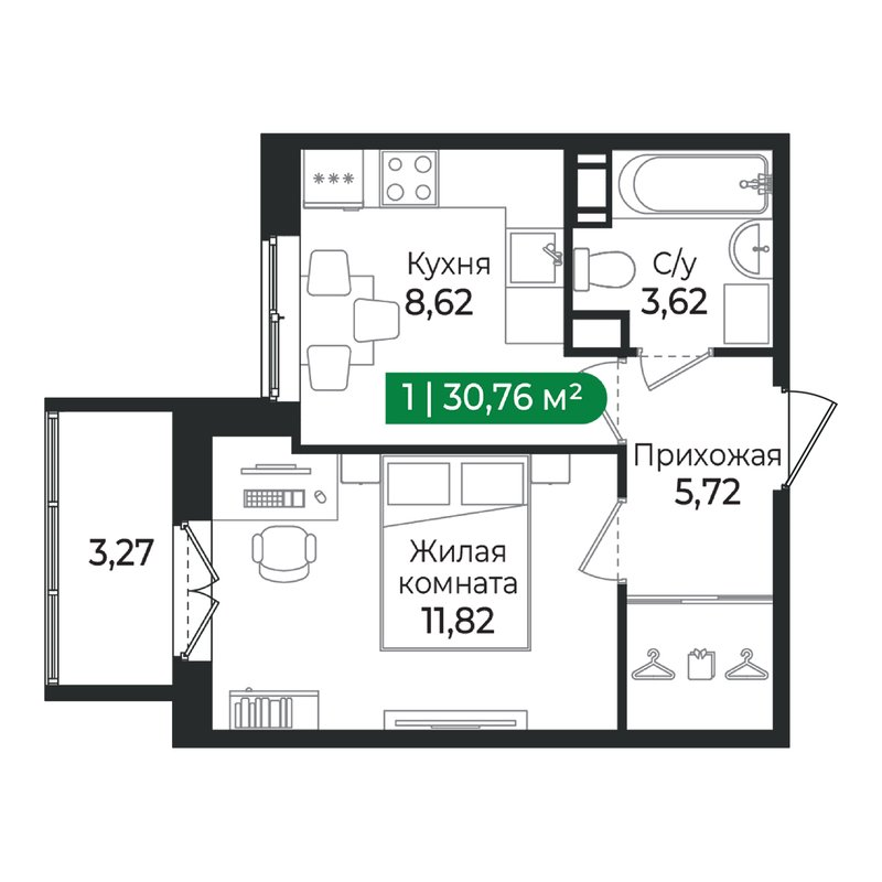1 ккв 30,8 м²