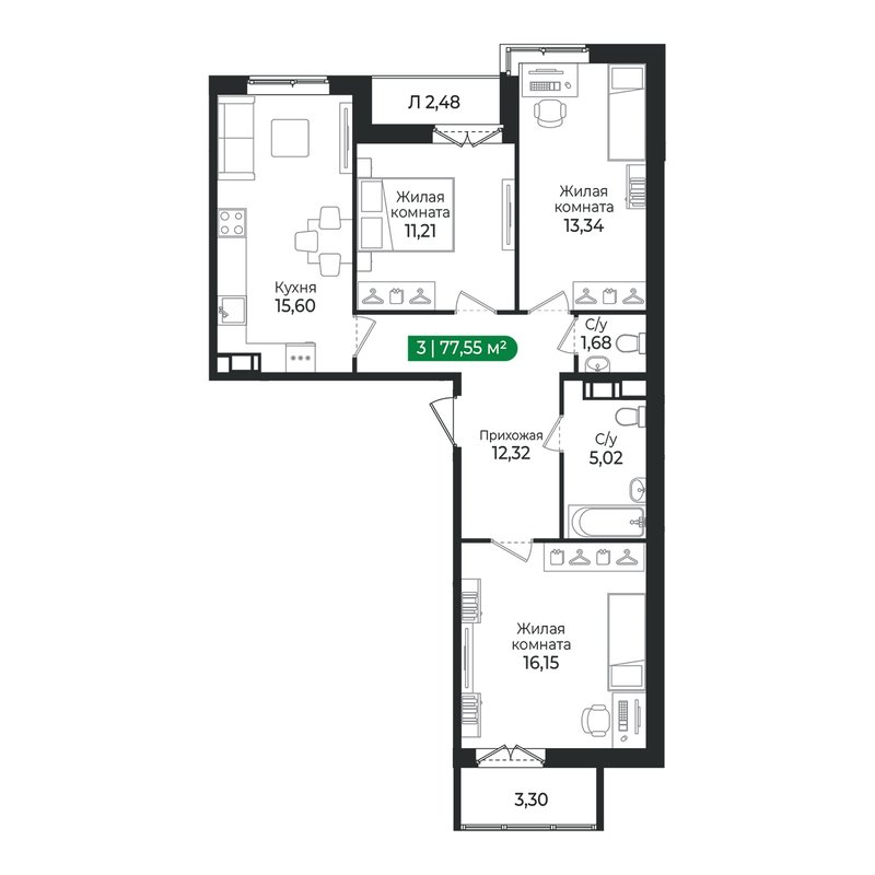 4 ккв (Евро) 77,6 м²