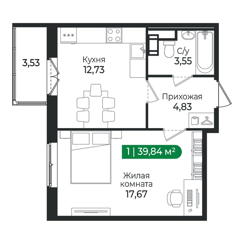 1 ккв 39,8 м²