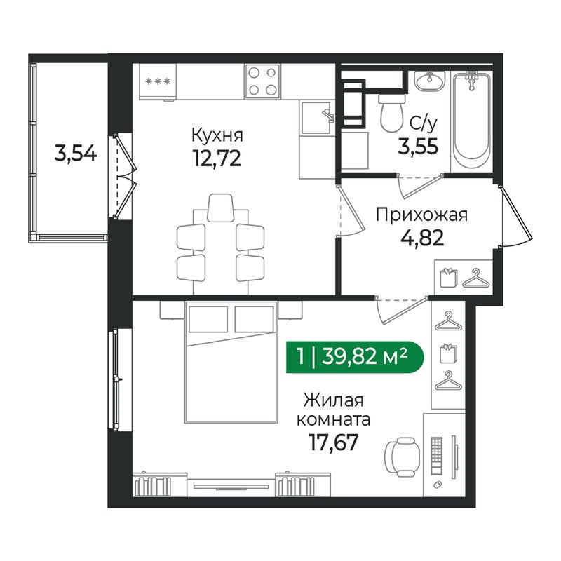 1 ккв 39,8 м²