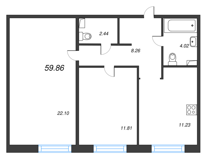 2 ккв 59,9 м²