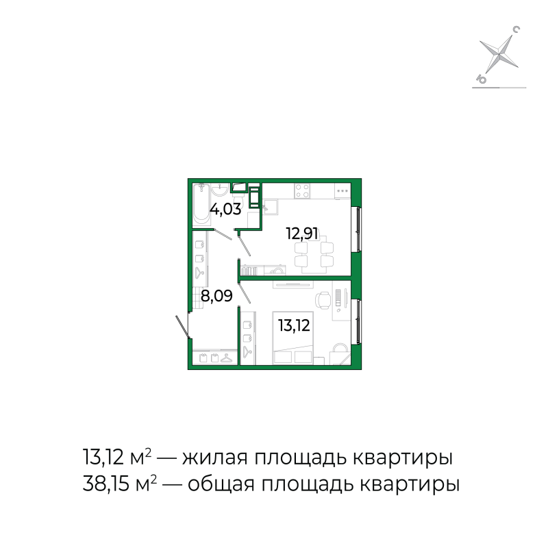 1 ккв 37,6 м²