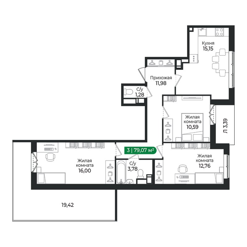 4 ккв (Евро) 79,1 м²