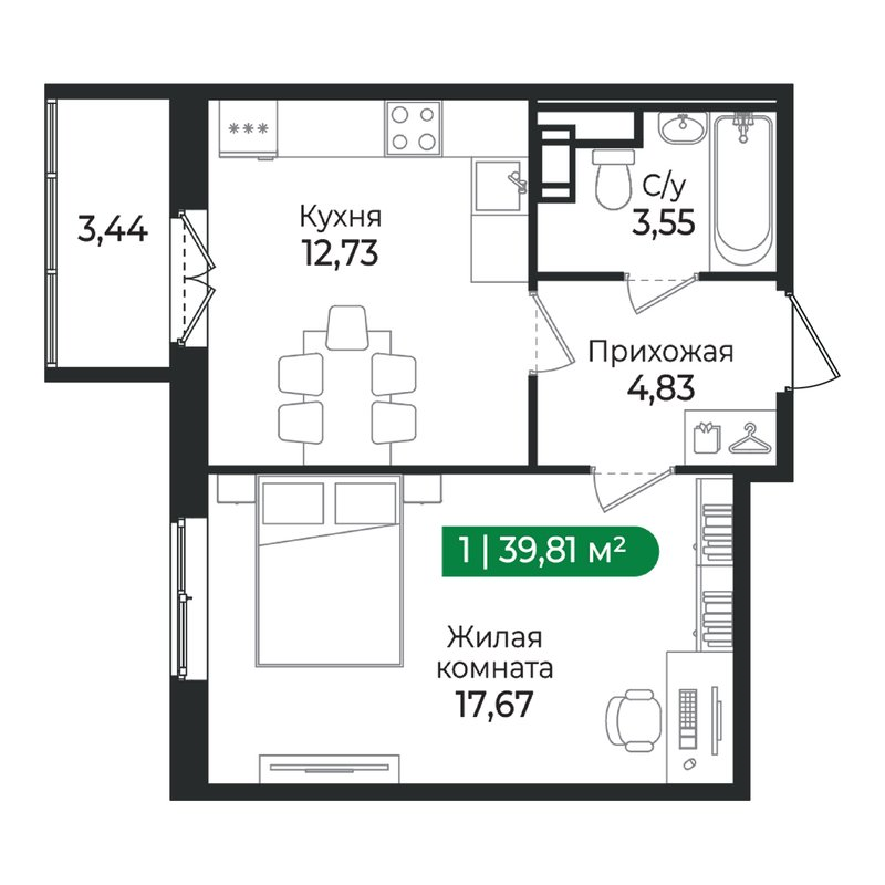 1 ккв 39,8 м²