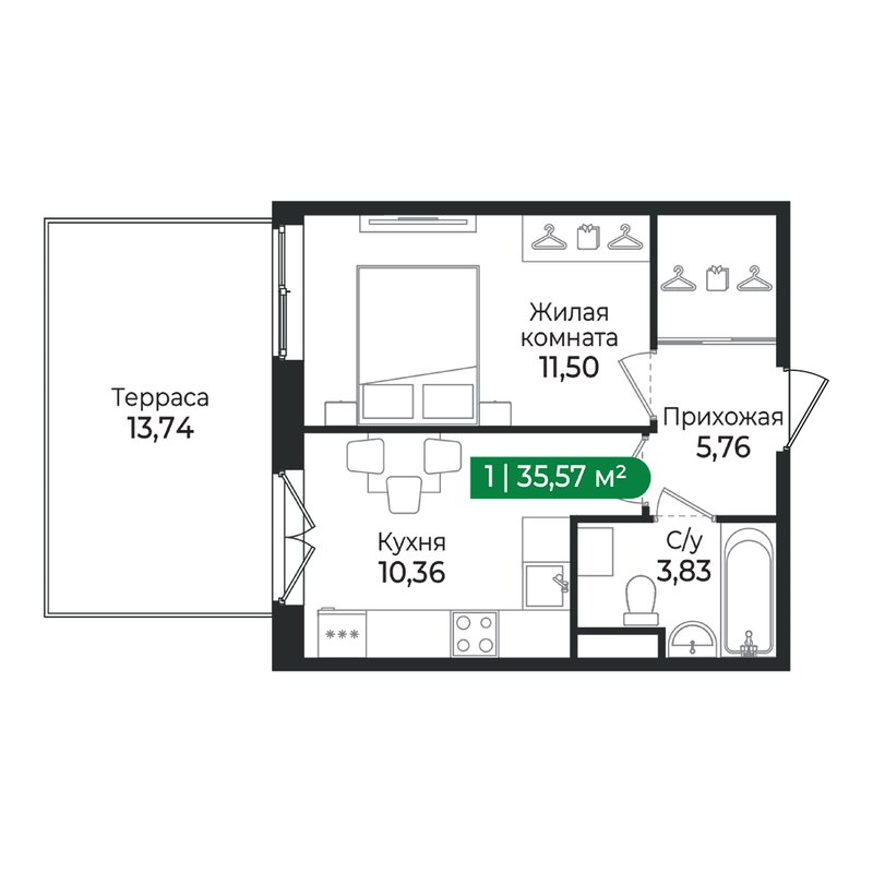 1 ккв 35,6 м²