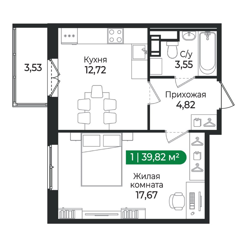 1 ккв 39,8 м²