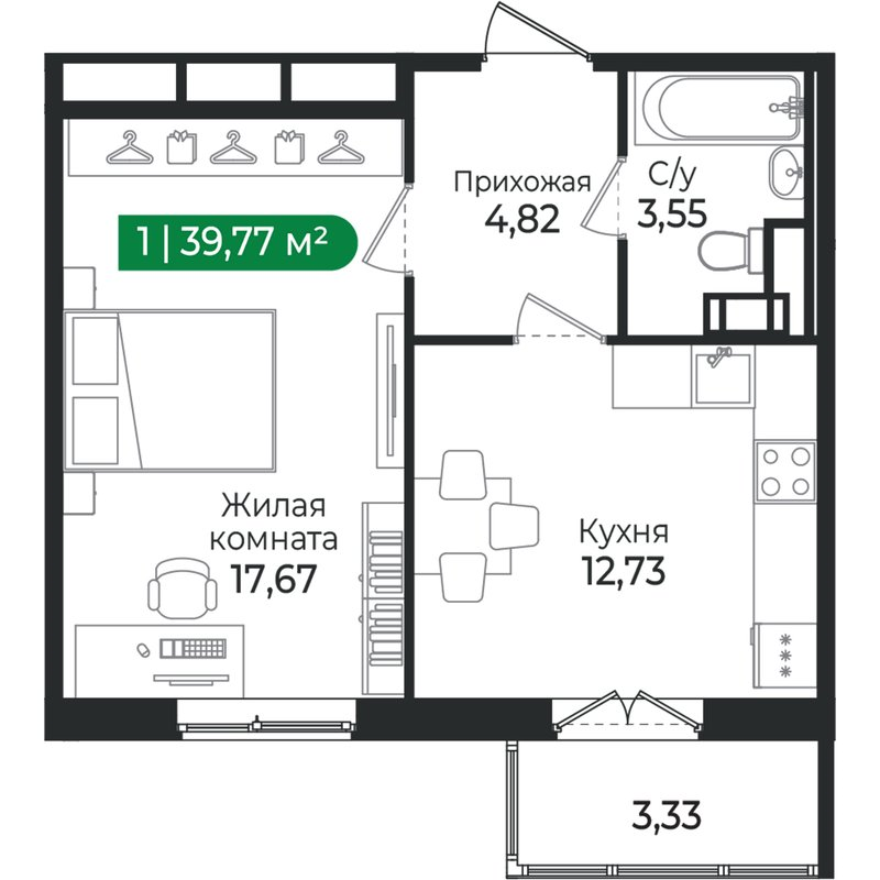1 ккв 39,8 м²