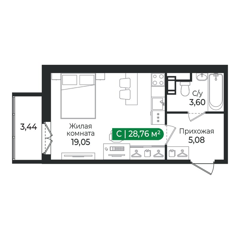Студия 28,8 м²