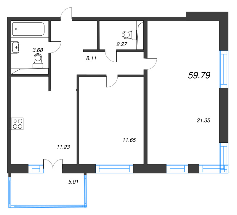 2 ккв 59,8 м²