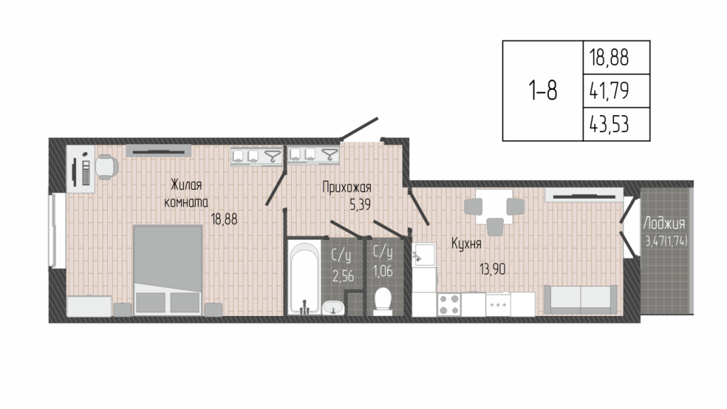 1 ккв 41,4 м²