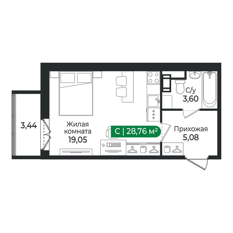Студия 28,8 м²
