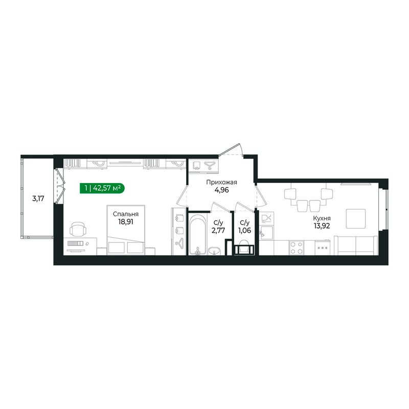 1 ккв 41,5 м²
