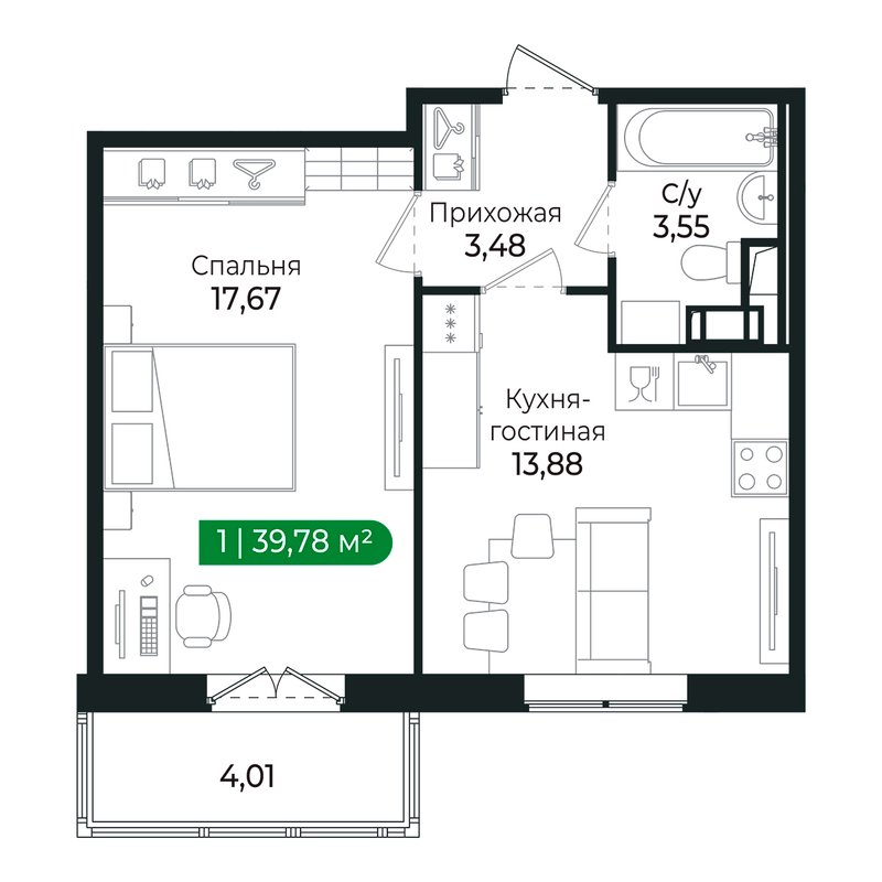1 ккв 38,5 м²