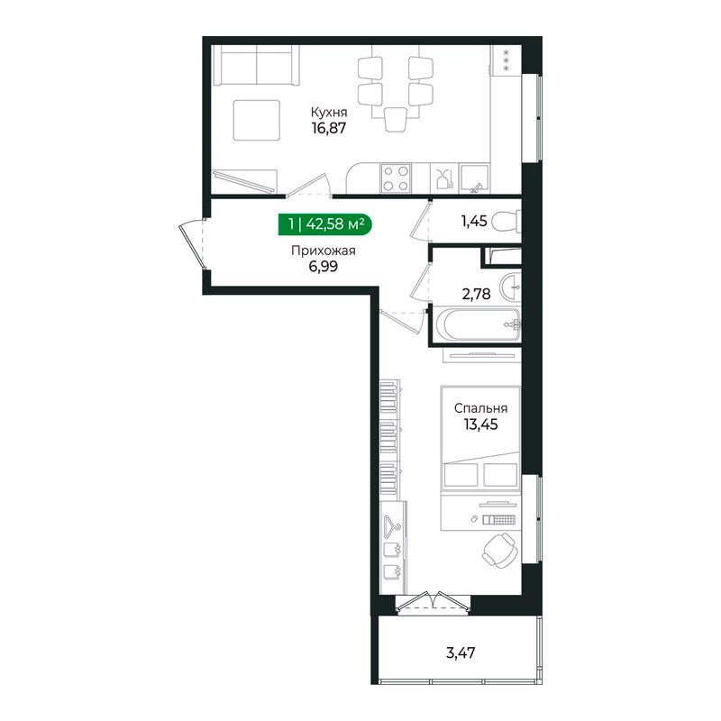 2 ккв (Евро) 41,2 м²