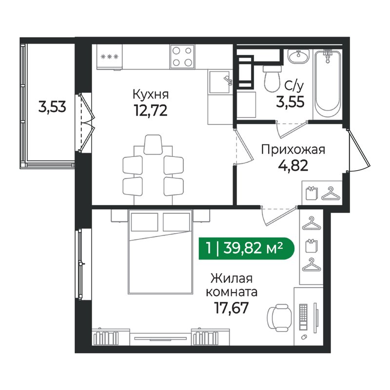 1 ккв 39,8 м²