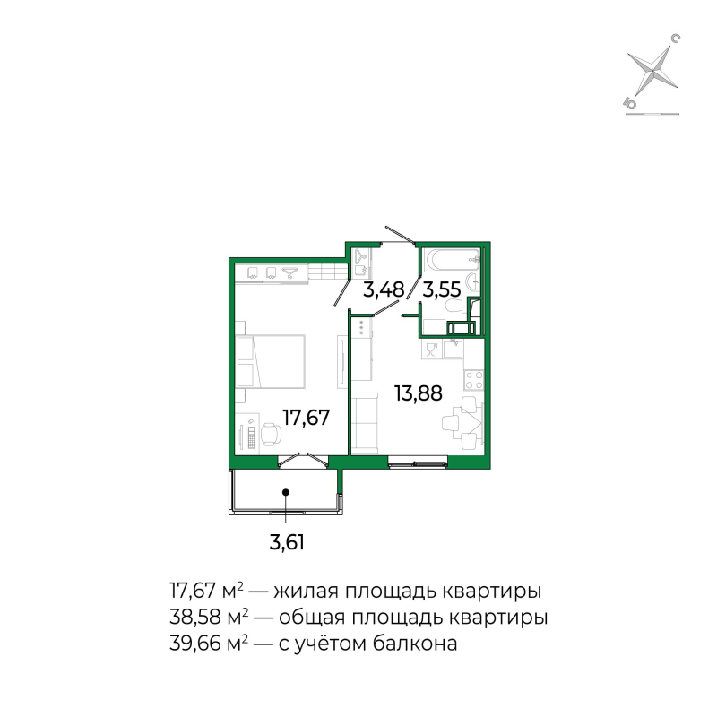 1 ккв 38,3 м²