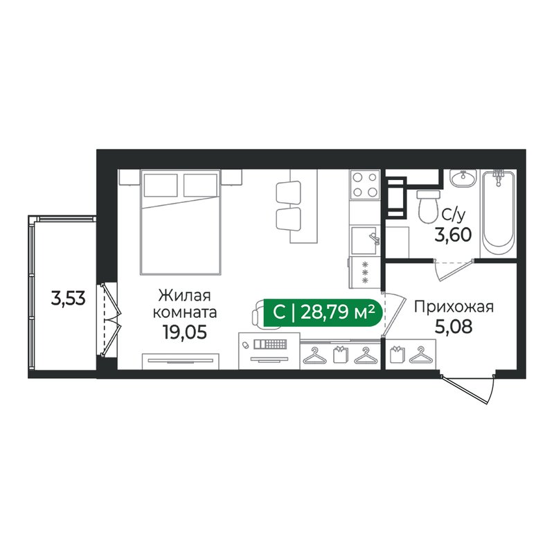 Студия 28,8 м²