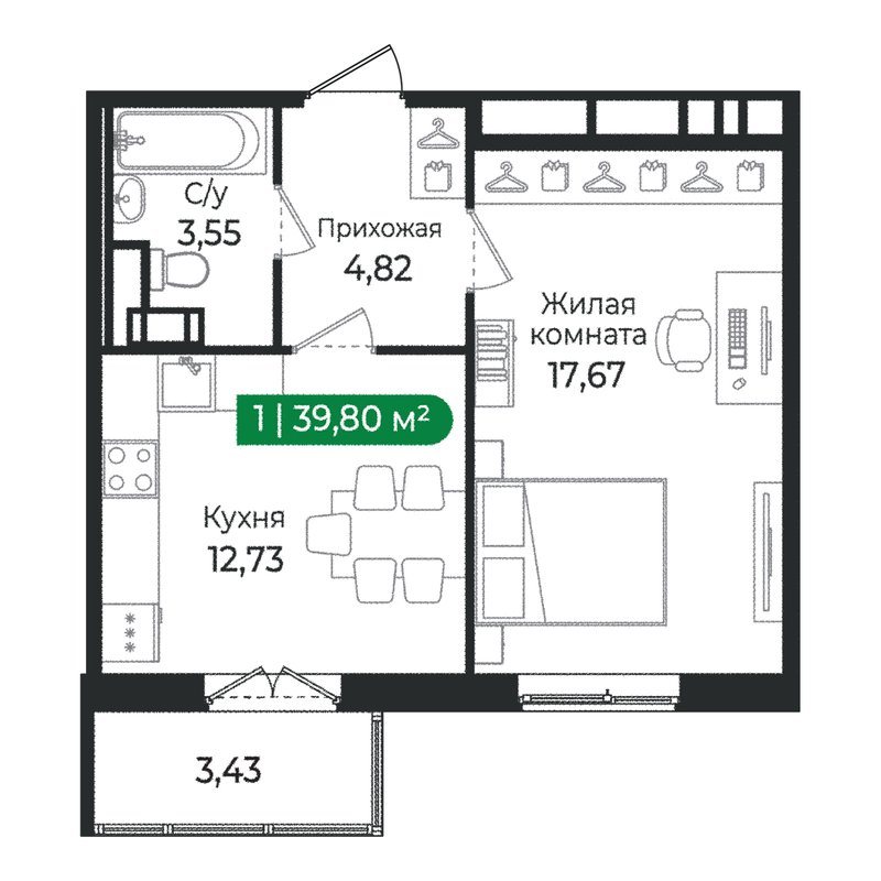 1 ккв 39,8 м²