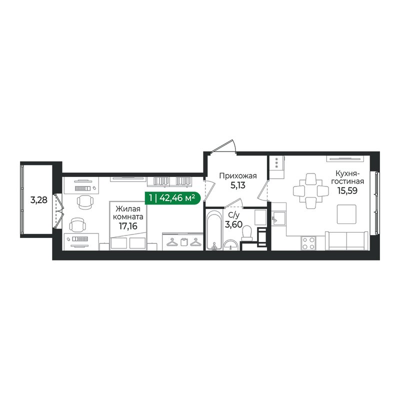 2 ккв (Евро) 42,5 м²