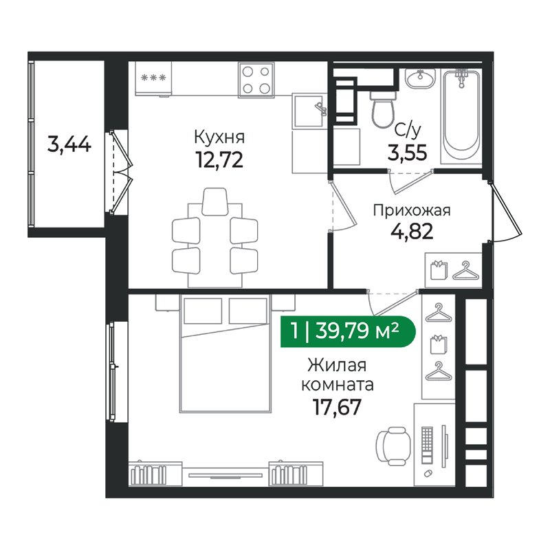 1 ккв 39,8 м²