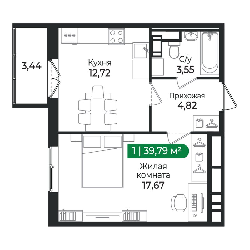 1 ккв 39,8 м²