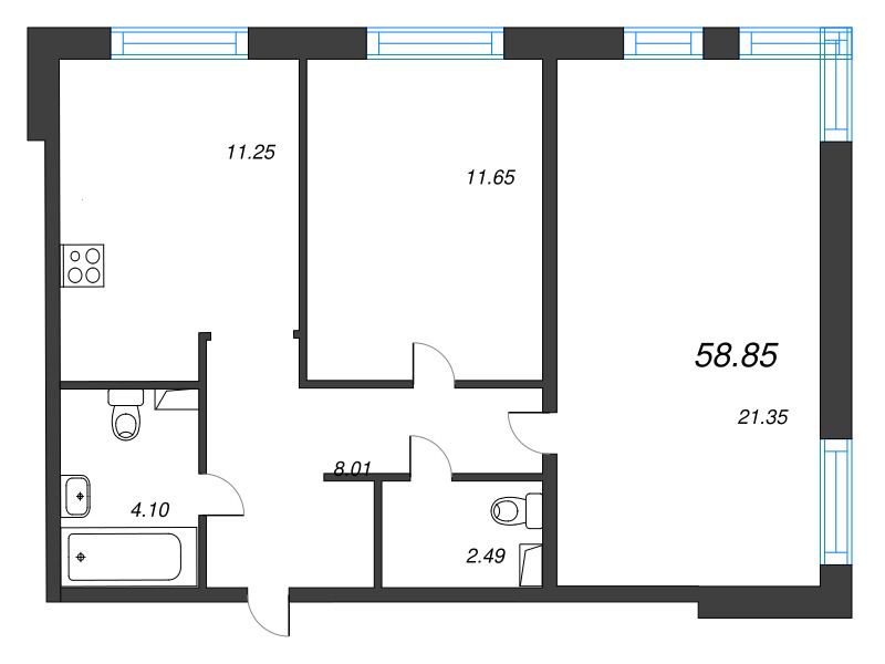 2 ккв 58,9 м²