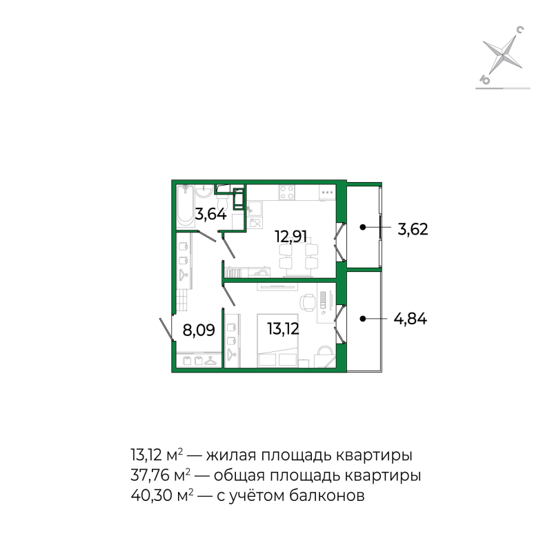 1 ккв 37,7 м²