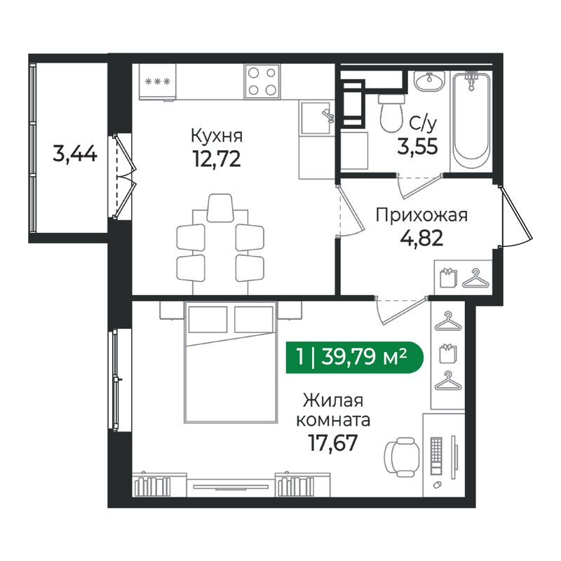 1 ккв 39,8 м²