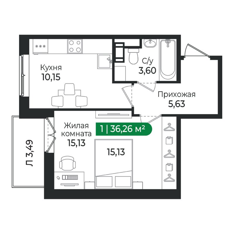 1 ккв 36,3 м²