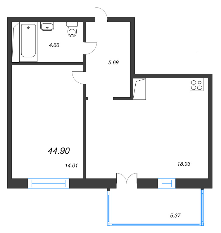 2 ккв (Евро) 44,9 м²