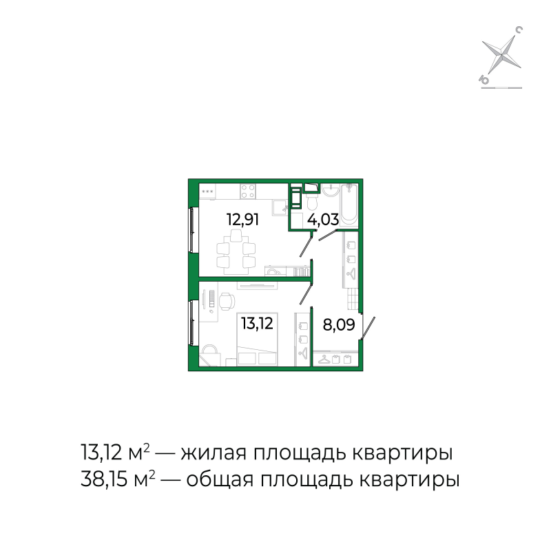 1 ккв 38 м²