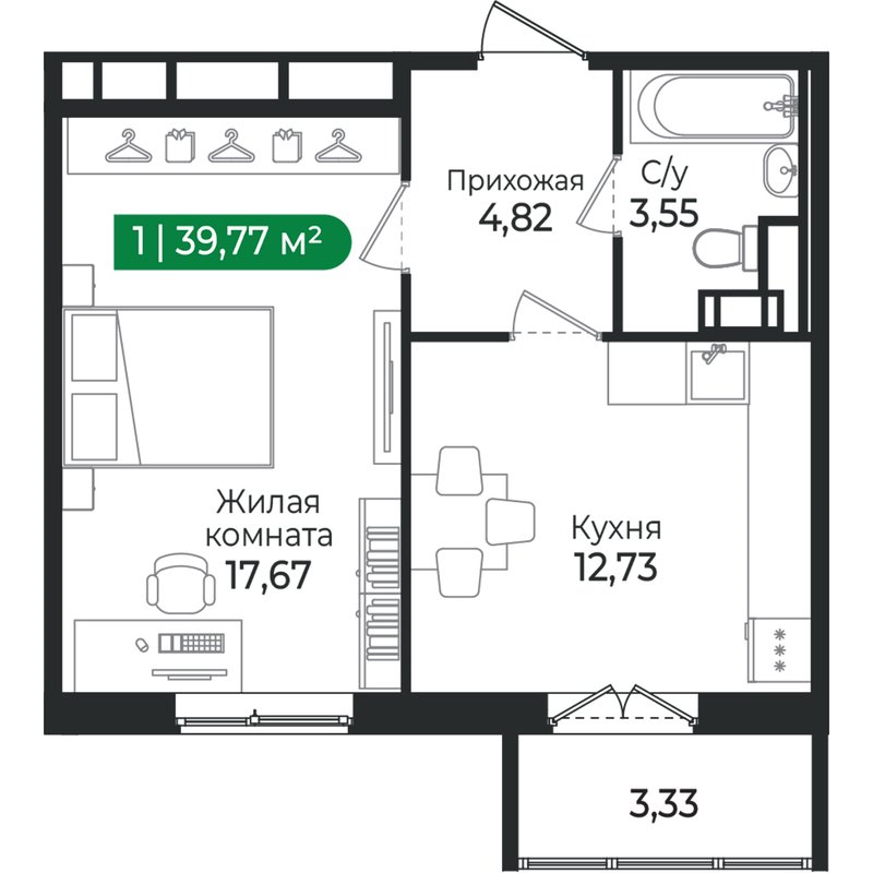1 ккв 39,8 м²