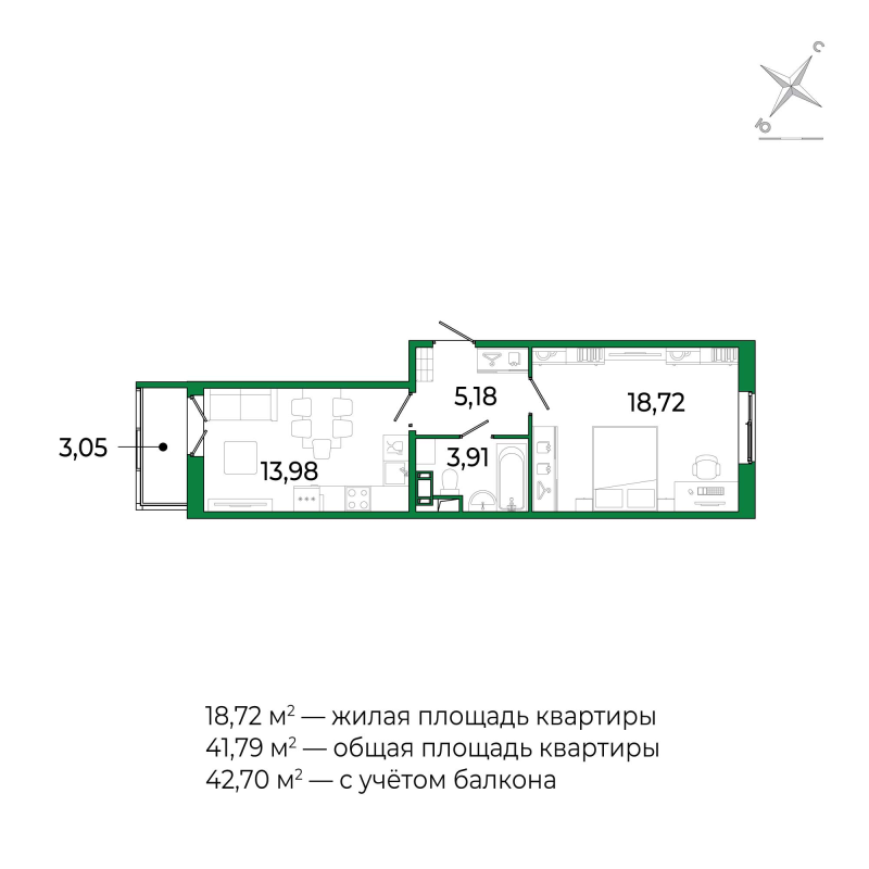 1 ккв 41,5 м²