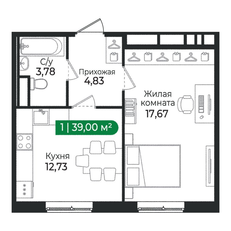 1 ккв 39 м²