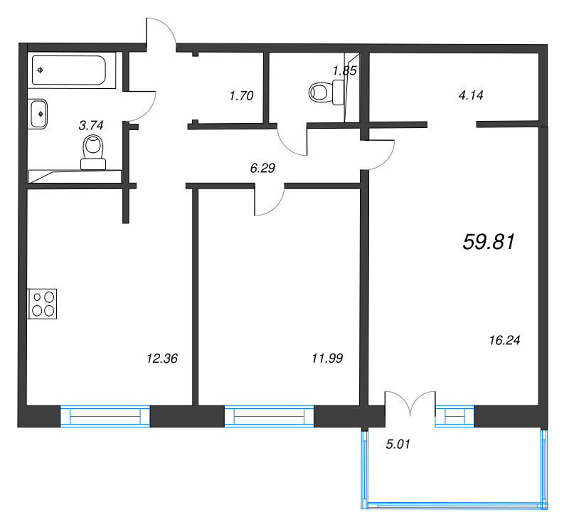 2 ккв 59,8 м²