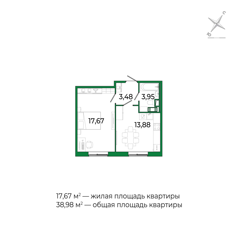 1 ккв 38,8 м²