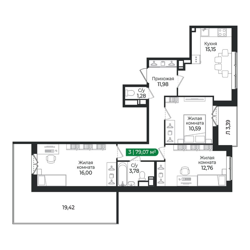4 ккв (Евро) 79,1 м²