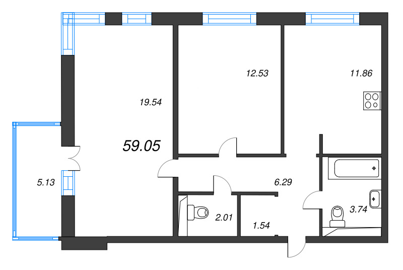 2 ккв 59,1 м²
