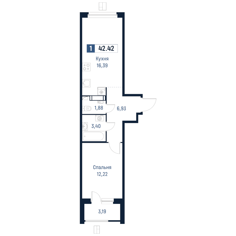 2 ккв (Евро) 42,4 м²