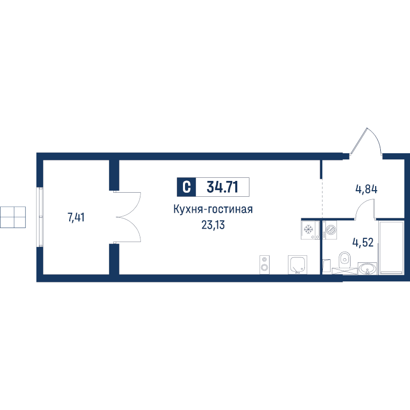 Студия 34,7 м²